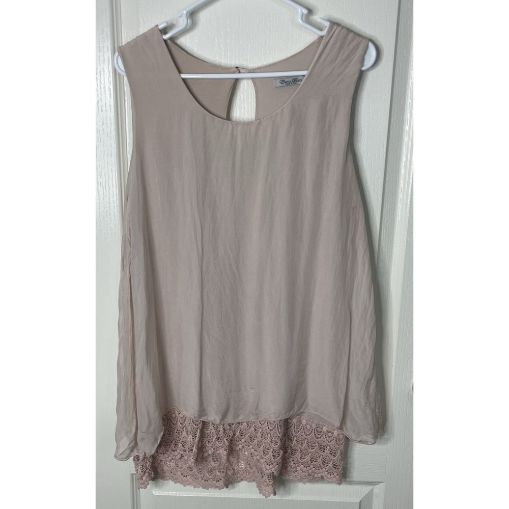 Elena Baldiβ Silk Blend Top Large Pink Balletcore Coquette Lace Trim Lighweight
